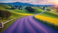 A Composition Of A Radiant Sunset Over A Winding Country Road AI Generative Royalty Free Stock Photo