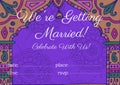 Composition of we\'re getting married text and copy space on purple asian pattern