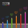 Composition of Realistic Sharp Pencils with Hand Drawn Hearts on Royalty Free Stock Photo