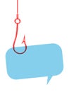 Composition with red hook catching empty blue copy space speech bubble Royalty Free Stock Photo