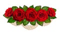 Composition with red roses and pearls. Isolated on white backgr Royalty Free Stock Photo