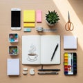 The composition reflects a meticulous, creative workspace environment Royalty Free Stock Photo