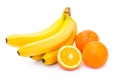 Fruit, orange, isolated, food, banana, white, citrus, healthy, ripe, yellow, fresh, juicy, sweet, tropical, vitamin, bananas, orga