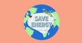Composition of save energy text on globe over pink background Royalty Free Stock Photo
