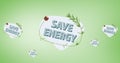 Composition of save energy text and plant with plug logo over green background Royalty Free Stock Photo