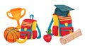 Composition of School Supplies with School Bag and Graduation Hat Vector Set