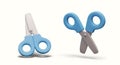 Composition with scissors with blue handles. Education, stationary office supplies