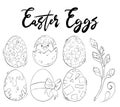 composition set of Easter eggs hand-drawn in black