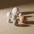 A composition of seven spherical objects rests on a smooth, beige surface Royalty Free Stock Photo