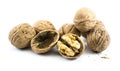 Composition of seven walnuts on a white background Royalty Free Stock Photo