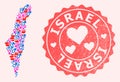 Composition of Sexy Smile Map of Israel and Grunge Heart Stamp