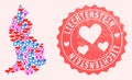 Composition of Sexy Smile Map of Liechtenstein and Grunge Heart Stamp