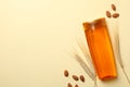 Composition with shampoo bottle on beige background space for text Royalty Free Stock Photo