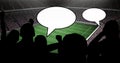 Composition of silhouette of sports fans and speech bubbles with copy space