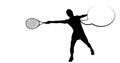 Composition of silhouette of tennis player and speech bubble with copy space