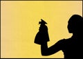 Composition of silhouette of woman cleaning