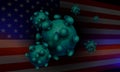 Composition with silhouettes of the flag of America of the elements of the coronavirus green shade. Prevention of viral