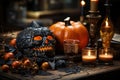 Halloween scull and pumpkins