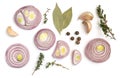 Composition of Sliced Red Onions and Various Spices Royalty Free Stock Photo