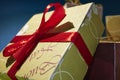Composition with small Christmas gift boxes. Royalty Free Stock Photo