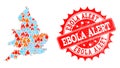 Mosaic Map of England of Flame and Snow and Ebola Alert Grunge Stamp Royalty Free Stock Photo