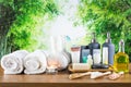 Composition of spa cosmetic products concept with Bamboo Forest Royalty Free Stock Photo