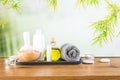 Composition of spa cosmetic products concept with Bamboo Forest Royalty Free Stock Photo