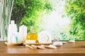 Composition of spa cosmetic products concept with Bamboo Forest Royalty Free Stock Photo