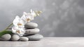 spa stones, orchid flower on grey background. Generative AI Royalty Free Stock Photo