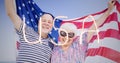 Composition of sparkling usa text over senior couple holding american flag Royalty Free Stock Photo