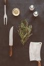 Composition of spices and cutlery Royalty Free Stock Photo