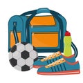 Composition Sports bag with football items, color isolated vector illustration