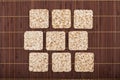 Composition of square nine crunchy rye crispbreads