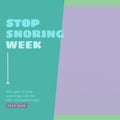Composition of stop snoring week text and copy space on green and purple background