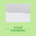 Composition of stop snoring week text and copy space on grey and green background