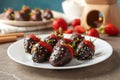 Composition strawberry in chocolate, close up. Chocolate fondue Royalty Free Stock Photo