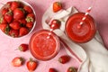 Composition with strawberry cocktails on table. Summer drink Royalty Free Stock Photo