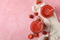 Composition strawberry cocktails on pink table. Summer drink Royalty Free Stock Photo