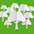 Composition of stylized white paper trees