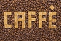 Composition of sugar and coffee beans in the form of caffe