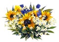 Composition with sunflowers and chamomiles. Floral watercolor Royalty Free Stock Photo