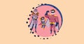 Composition of superhero family on pink background Royalty Free Stock Photo