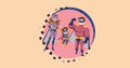 Composition of superhero family on pink background Royalty Free Stock Photo