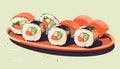 Composition sushi set. Japanese food illustration Royalty Free Stock Photo