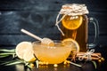 The composition of tea with lemon and honey Royalty Free Stock Photo