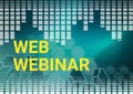 Composition of text web webinar in yellow on green and grey grid and hexagons