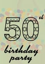 Composition of 50th birthday party in black text with coloured circles on pale green