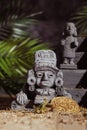 Statues of gods and the pyramid of the Aztec civilization are handmade Royalty Free Stock Photo