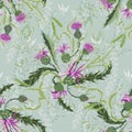 Composition of a thistle flower. Seamless pattern with Milk Thistle
