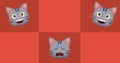 Composition of three cats over red checkered background